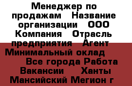 Менеджер по продажам › Название организации ­ ООО Компания › Отрасль предприятия ­ Агент › Минимальный оклад ­ 30 000 - Все города Работа » Вакансии   . Ханты-Мансийский,Мегион г.